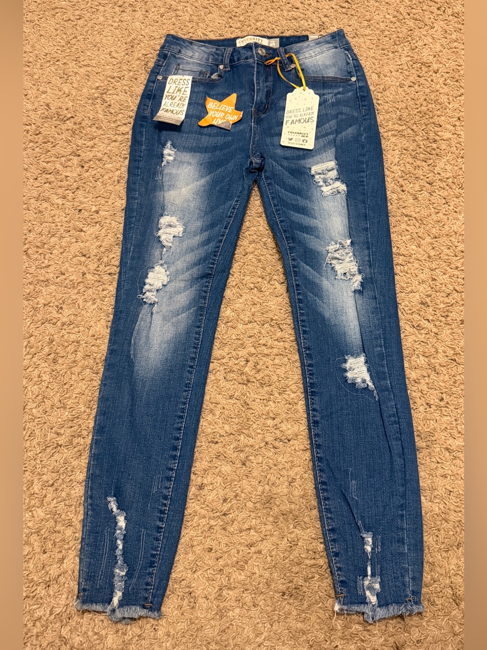 Celebrity Ace Distressed Skinny Jeans - dark wash denim Blue 5/6 #268 stretch